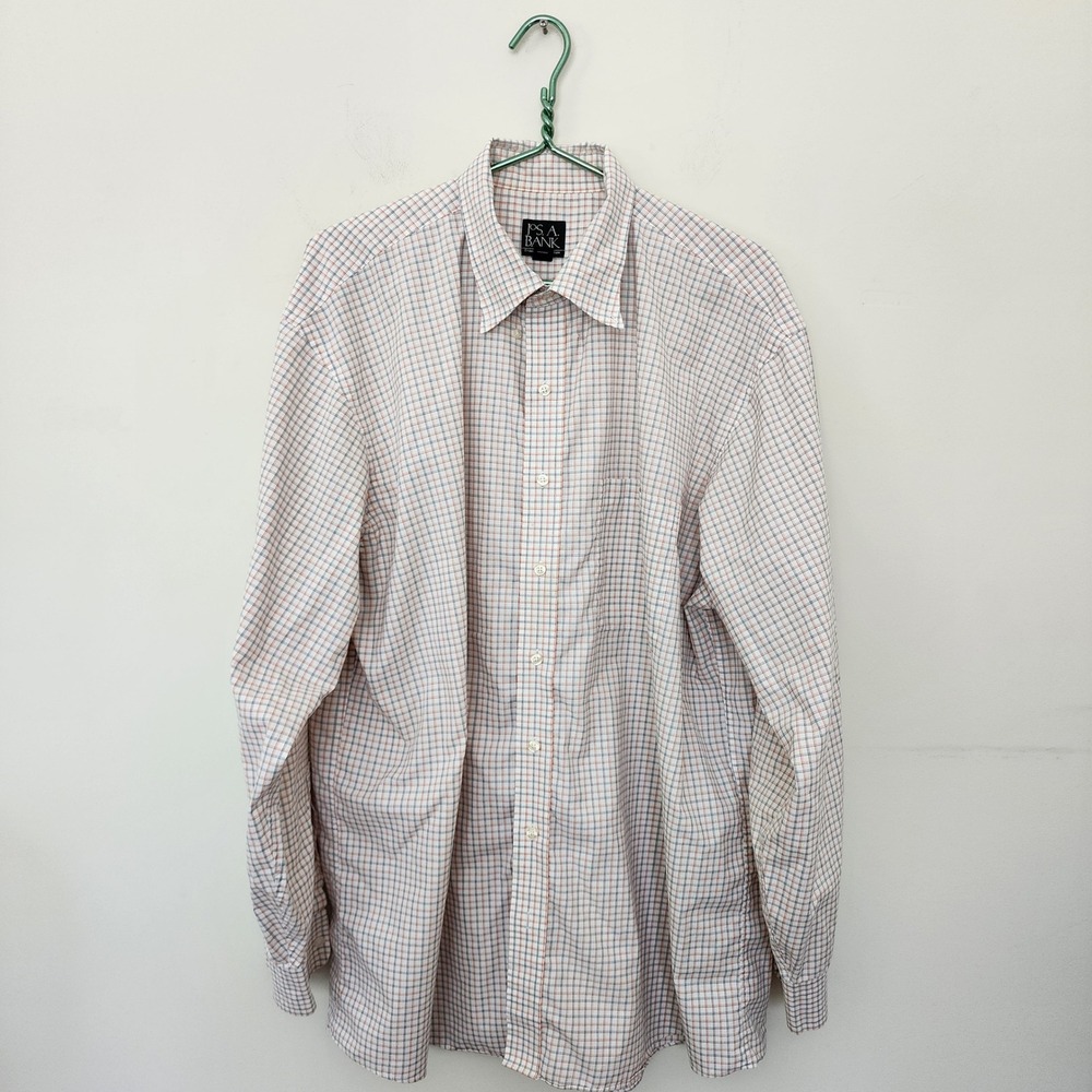 Jos. A. Bank Travelers Collection Mens XL Orange Grey Plaid Cotton Shirt